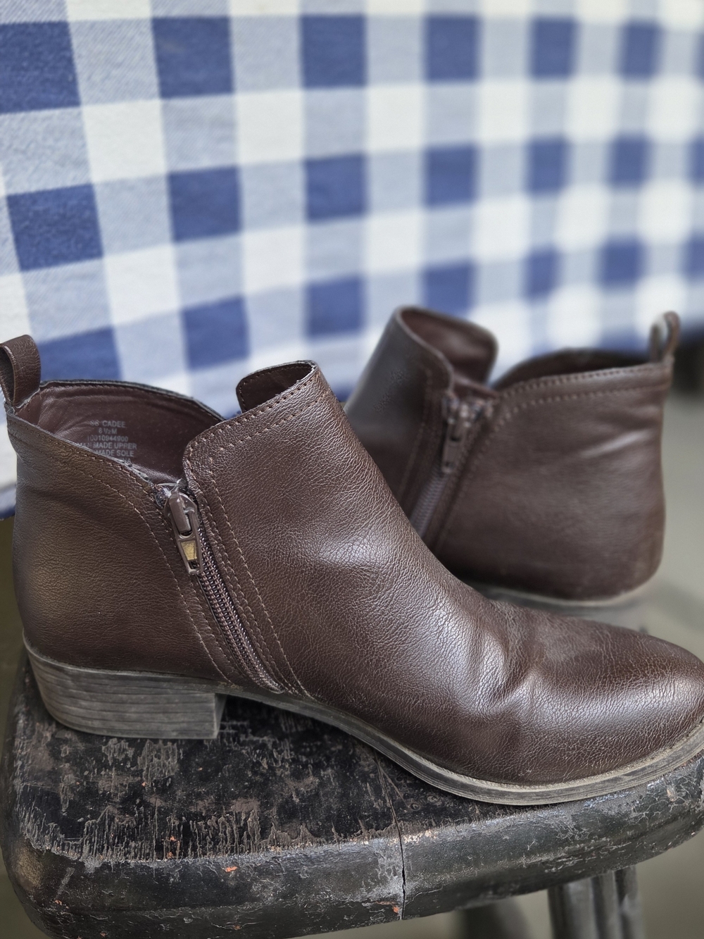 Sun And Stone Women's 8.5 Brown Leather Ankle Bootie with Side Zip